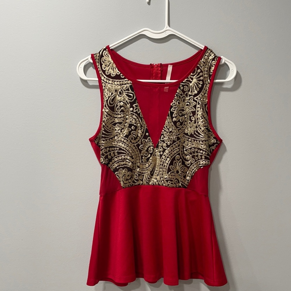 COPY - Red V neck, ruffled bottom top
